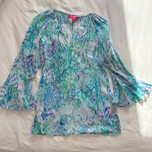 Lilly Pulitzer Reef Print Blouse - Blue and Green - sz small